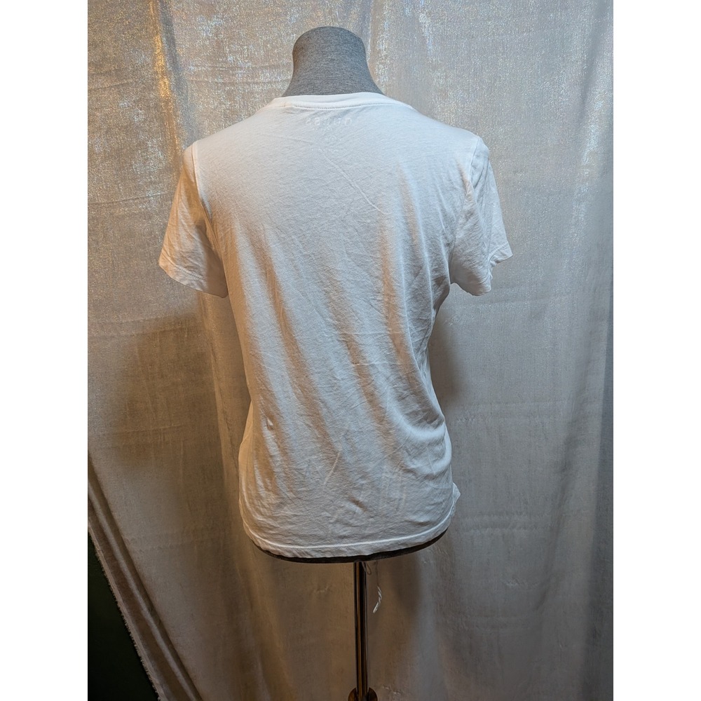 GUESS Denim L Tiger White Large Logo Graphic T-Shirt Animal Print Sequins Casual - Picture 4 of 7
